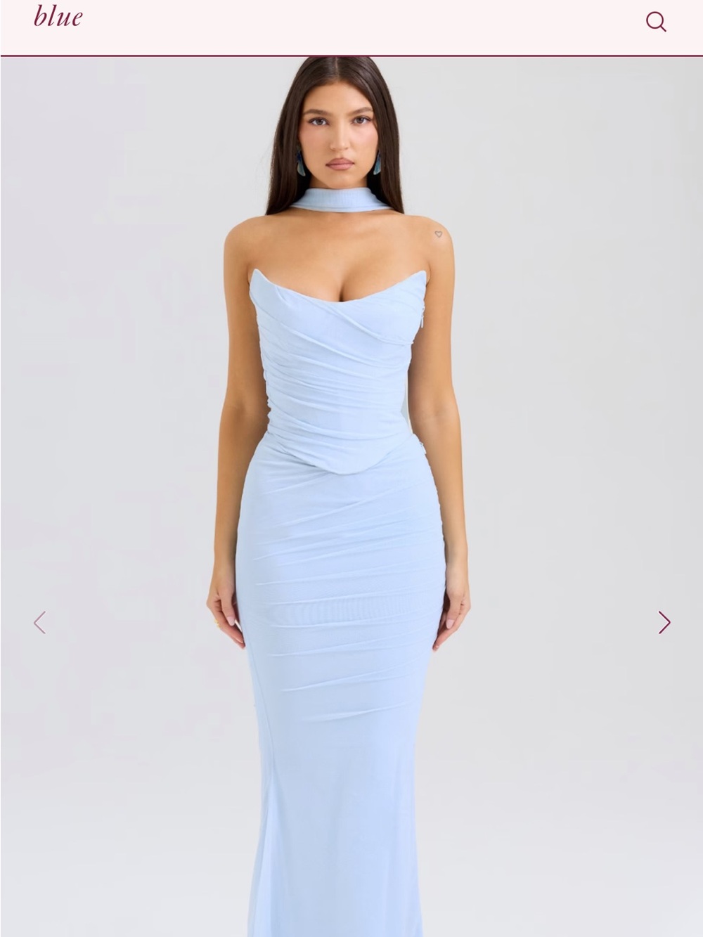House of CB Powder Blue Strapless Ruched Maxi Dress with Choker